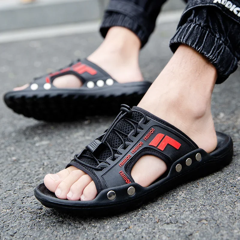 New men's sandals summer slippers leather face lazy shoes trend breathable beach shoes
