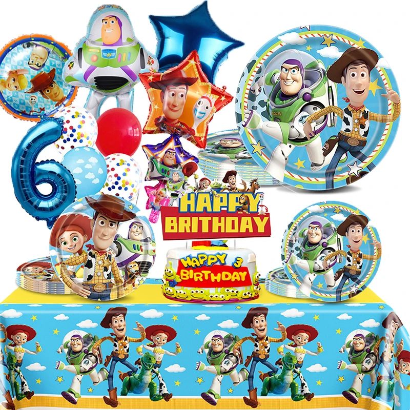 Birthday Party Supplies Carton Toy Story Tableware Paper Plate Ballon Cup Tablecloth For Kids Boys