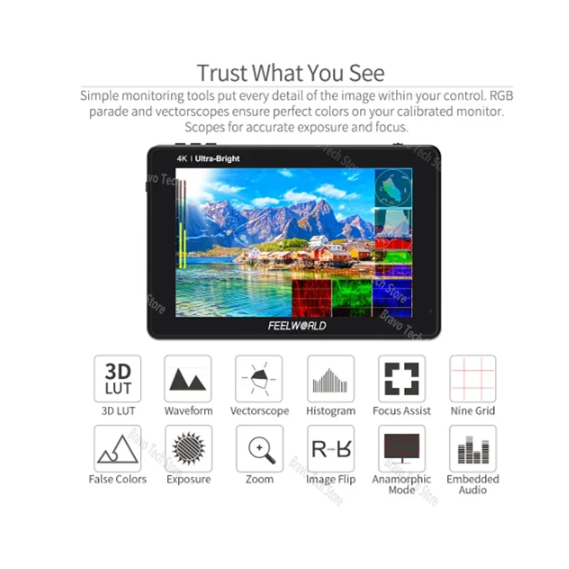 FEELWORLD LUT7 LUT7S LUT7 PRO 7 inch 2200nits 3G SDI 4K Touch Screen 3D LUT Field Monitor Full HD 1920x1200 IPS for DSLR Cameras