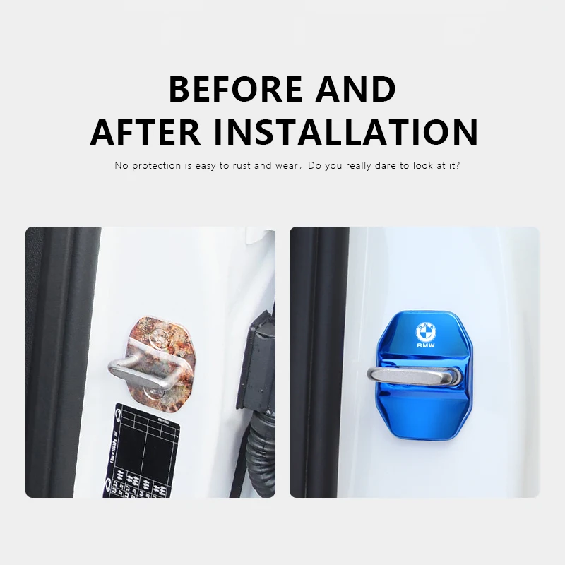 4개 금속 자동차 도어락 커버 보호 버클 커버 스티커 BMW M E46 E90 E60 F30 G20 X1 X2 X3 X4 X5 X6 X7 i3 i4 i5 i7 M2 용