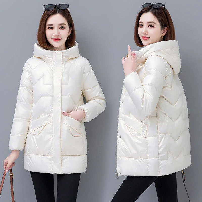 

Winter Cotton Jacket for Women In Korea Loose Glossy Down Cotton Jacket for Women's Casual New Parka Hooded Warm Jacket