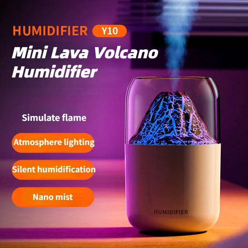 2023 New Lava Volcano Air Humidifier With Colorful Atmosphere Light USB Essential oil Diffuser Desktop Mute Aromatherapy Machine automatic firework bubble machine dual hole bubble maker toys with light and sound holiday party new year atmosphere supplies