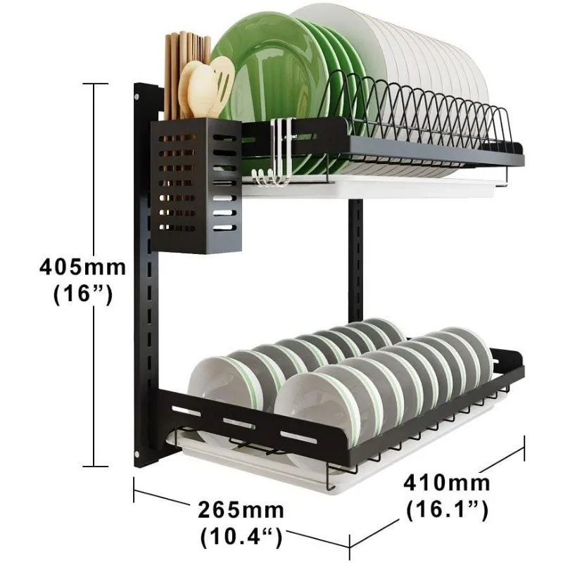 Kitchen Dish Rack,Hanging Silverware Dish Drying Rack Organizer Storage Shelf Over The Sink,2 Tier Wall Mount Bowl Holder