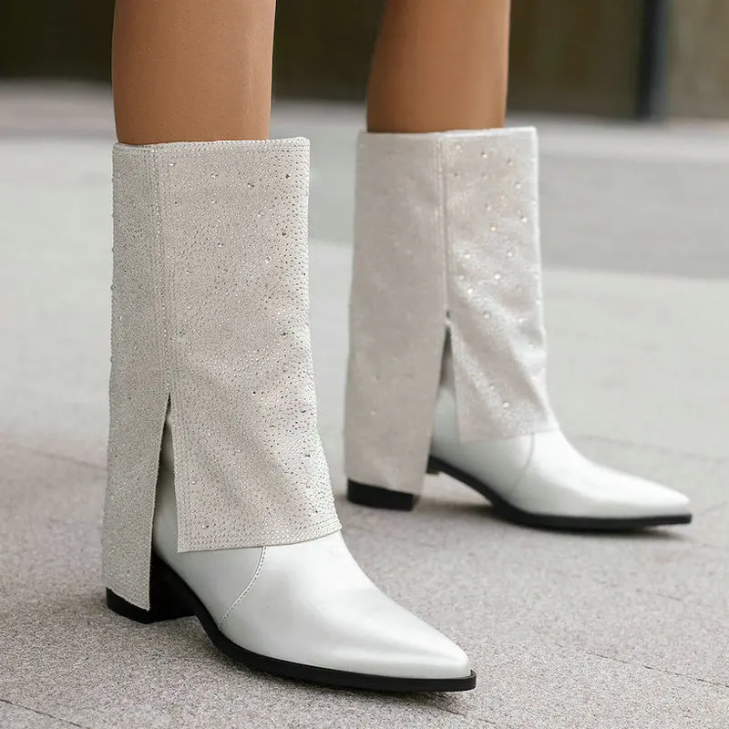 

2024 Women Ankle Boots Pointed Toe Square Heel Ladies Short Boots PU Leather High Qualify Slip on Party Fashion Women Boots