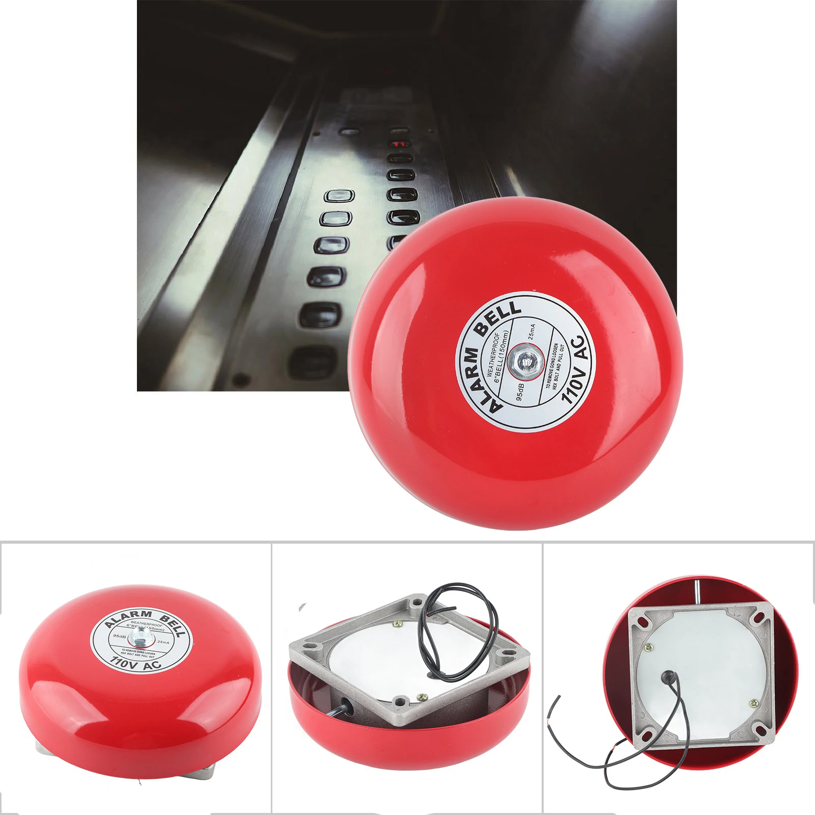 CB-6B 95dB Metal Electric Round Alarm Bell School Home Factory Security Alarm Bell