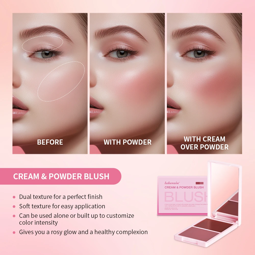 2in1 Cream & Powder Blush Matte Dewy Rosy Blush Makeup Pan Long-lasting Wearing High Pigment Natural Matte Palette powder blusher facial blusher blush cream
