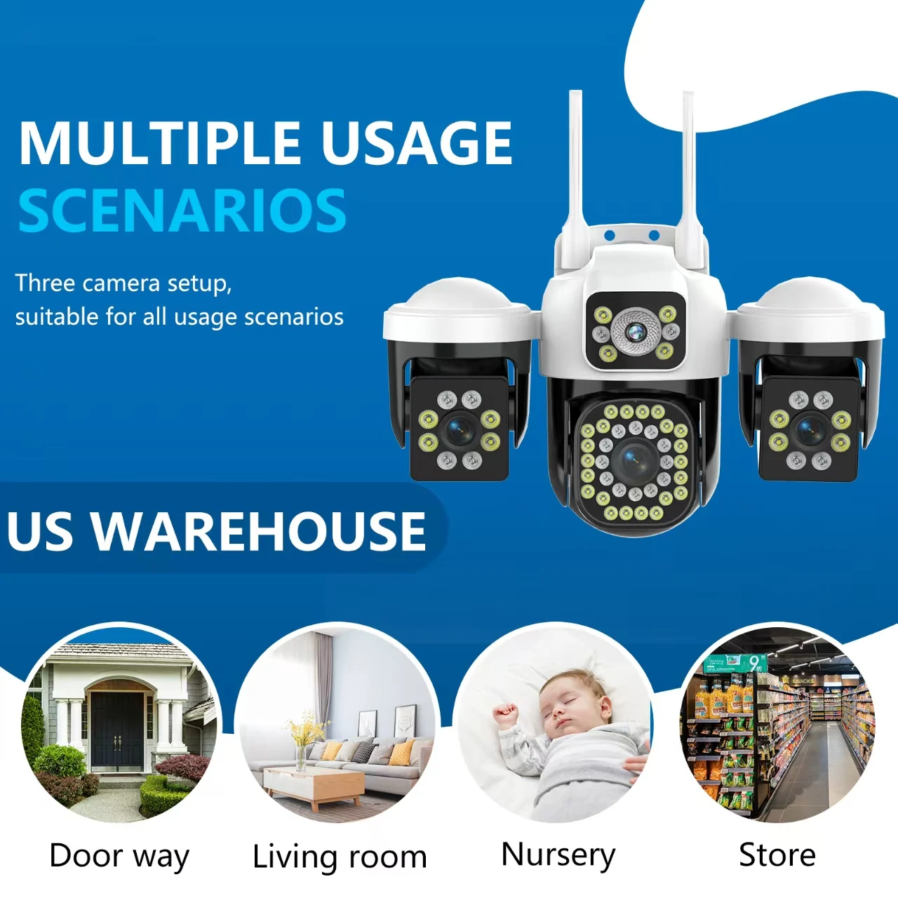 WiFi IP 카메라 야외용 15MP 8K 트리플 렌즈 트리플 스크린 보안 카메라 나이트 비전 인간 감지 보안 카메라 Onvif