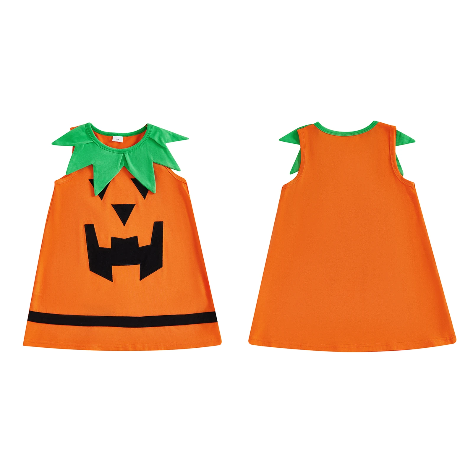 Pumpkin Costume for Kids Girls and Boys Sleeveless Round Neck Long Tops Cosplay Clothes for Halloween 3-7Years