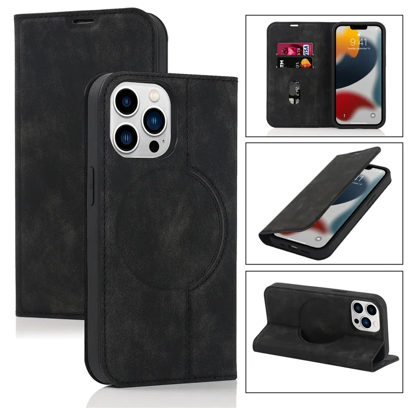 Leather RFID Wallet Card Holder with MagSafe Flip Case and Stand Cover