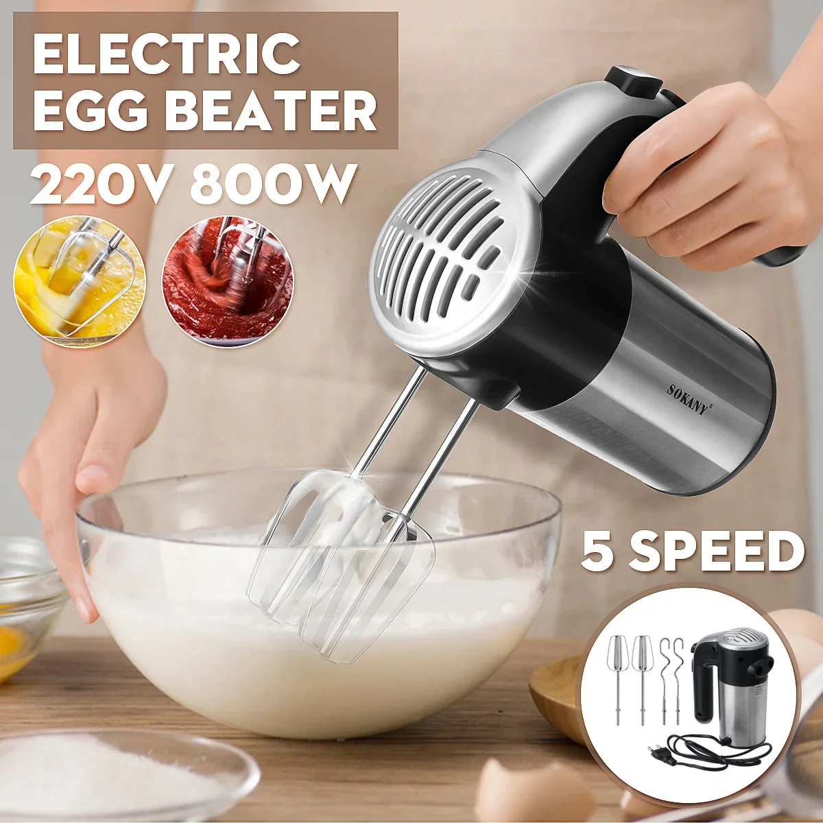 Electric Hand Mixer Whisk Egg Beater Cake Baking Home Handheld Small Automatic Mini Cream Food Whisk Blenders Kitchen 800/500W food mixer handheld blender