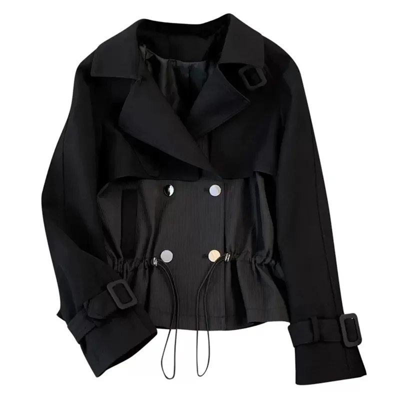 Purple Blazer Suit Collar Jacket Women's Short Waistband New Hepburn Trench Jacket For Early Spring Autumn Double-Breasted Coat