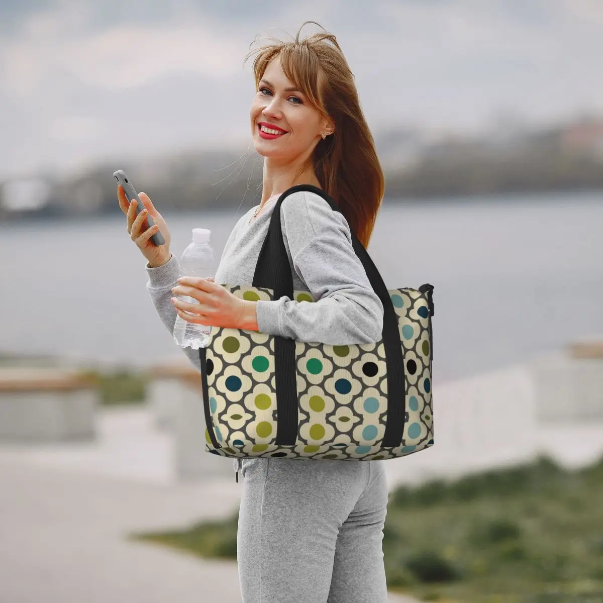 Large Orla Kiely Flowers Abstract Tote Bag Women Geometric Shoulder Shopper Beach Gym Travel Bag