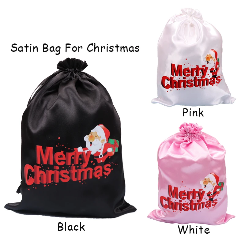 

Christmas Theme Wig Bag For Packaging Wigs/Bundles/Hair Extensions 25*35Cm Satin Bag For Hair Storage Drawstring Silk Bags 1Pcs