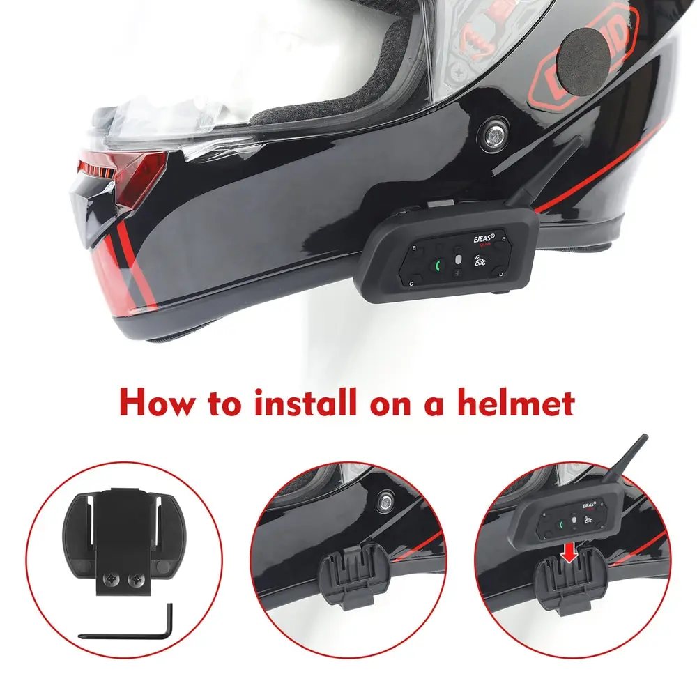 Ejeas V6 Pro Bluetooth domofon motocyklowy zestaw słuchawkowy do kasku 6 zawodników 1200m komunikator Inter telefon wodoodporny + metalowa szyna