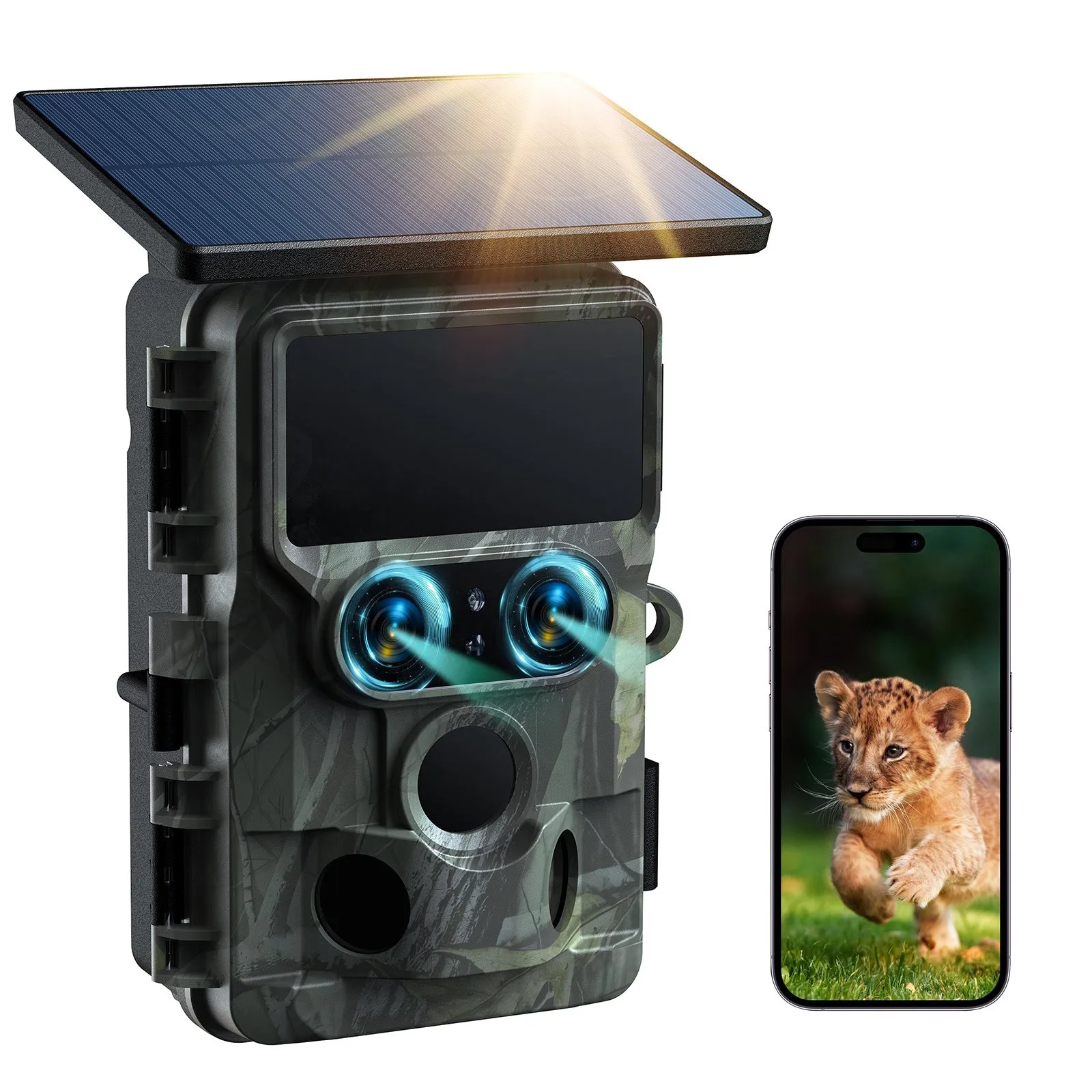 Hunting Trail Camera Trail Camera SunGusOutdoors 4K 48MP WiFi Solar Powered Dual Lens Wildlife Trail Camera Trap with 13MP SONY Native Sensor App Setting
