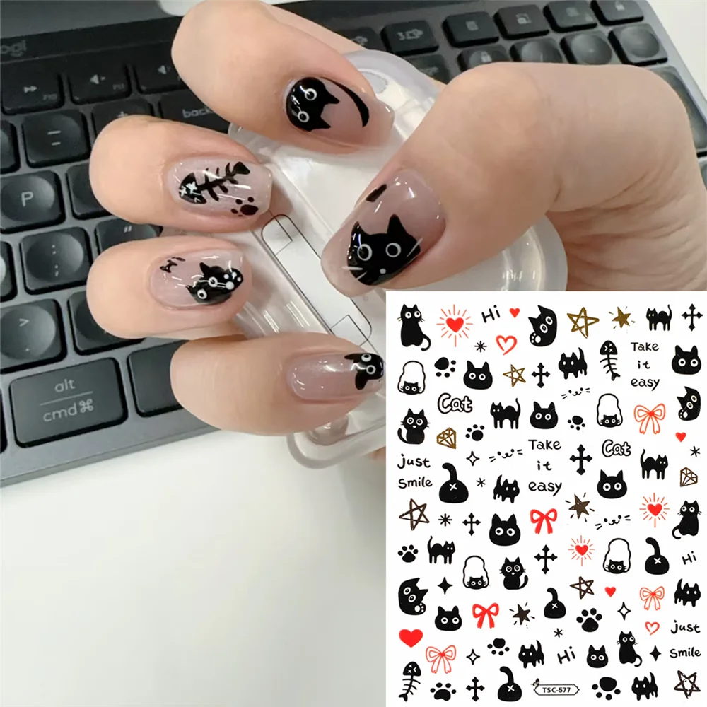 TSC-577 TSC-576 Dark Cute Cat DIY 3D Back glue Nail Art Stickers Decals Sliders Nail ornament decoration