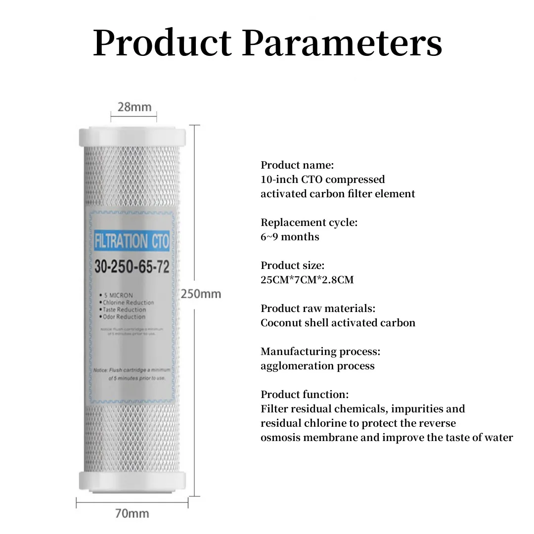 10 Inch  CTO Compressed Activated Carbon Cartridge  Replacement Kitchen Drinking Water Purifier Filter Treatment System