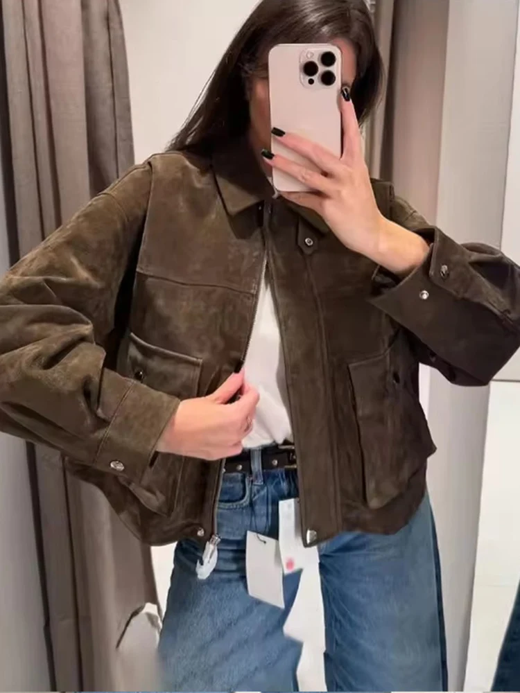 Women Leather Jacket 2025 New Spring Fashion Long Sleeve Zipper Coat  Female High Street OuterwearLong Sleeve New Jackets ﻿