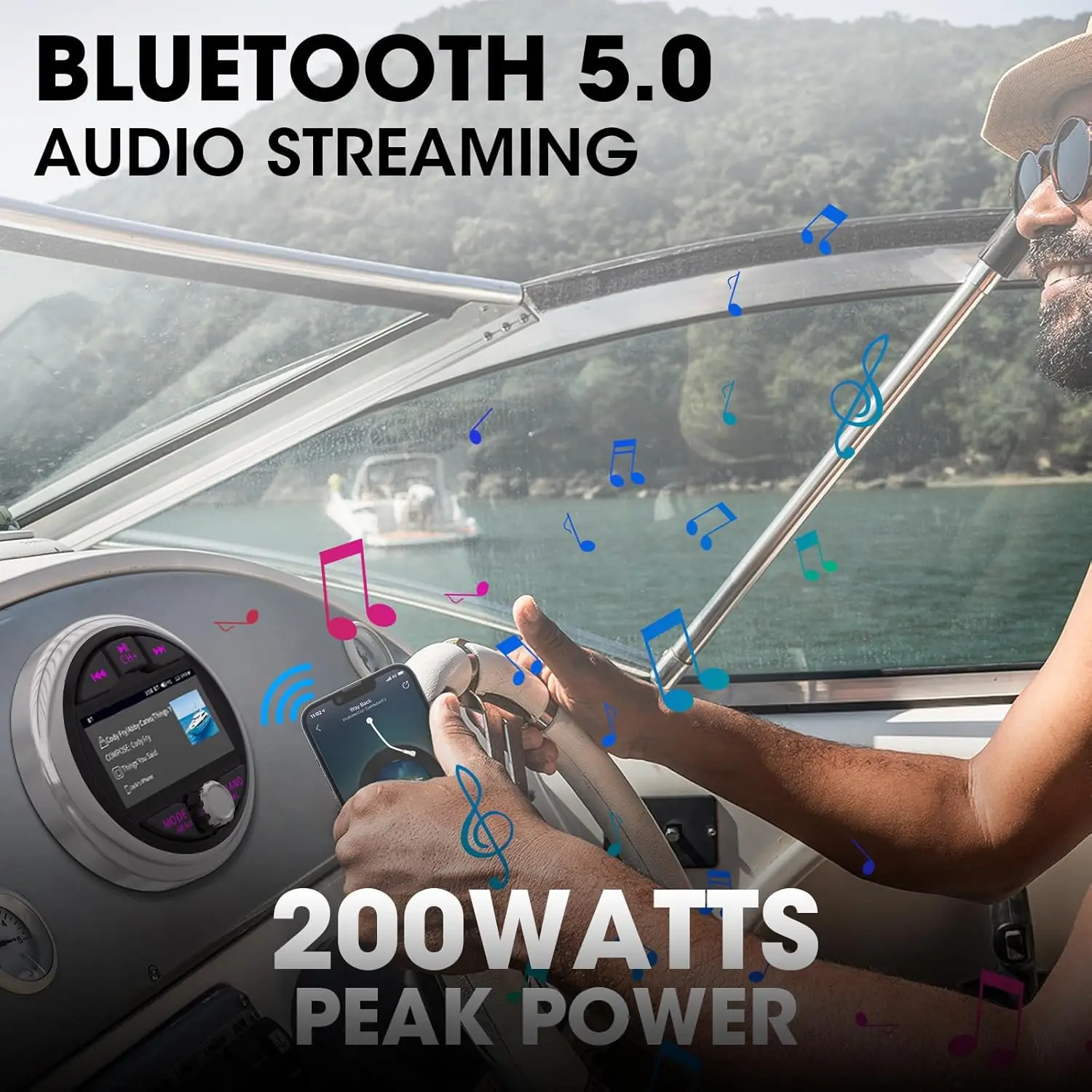 Marine Gauge Stereo System: Waterproof Boat AM FM Radio Receiver-3 Inch LCD Display Digital Multimedia MP5 Player USB AUX Subw