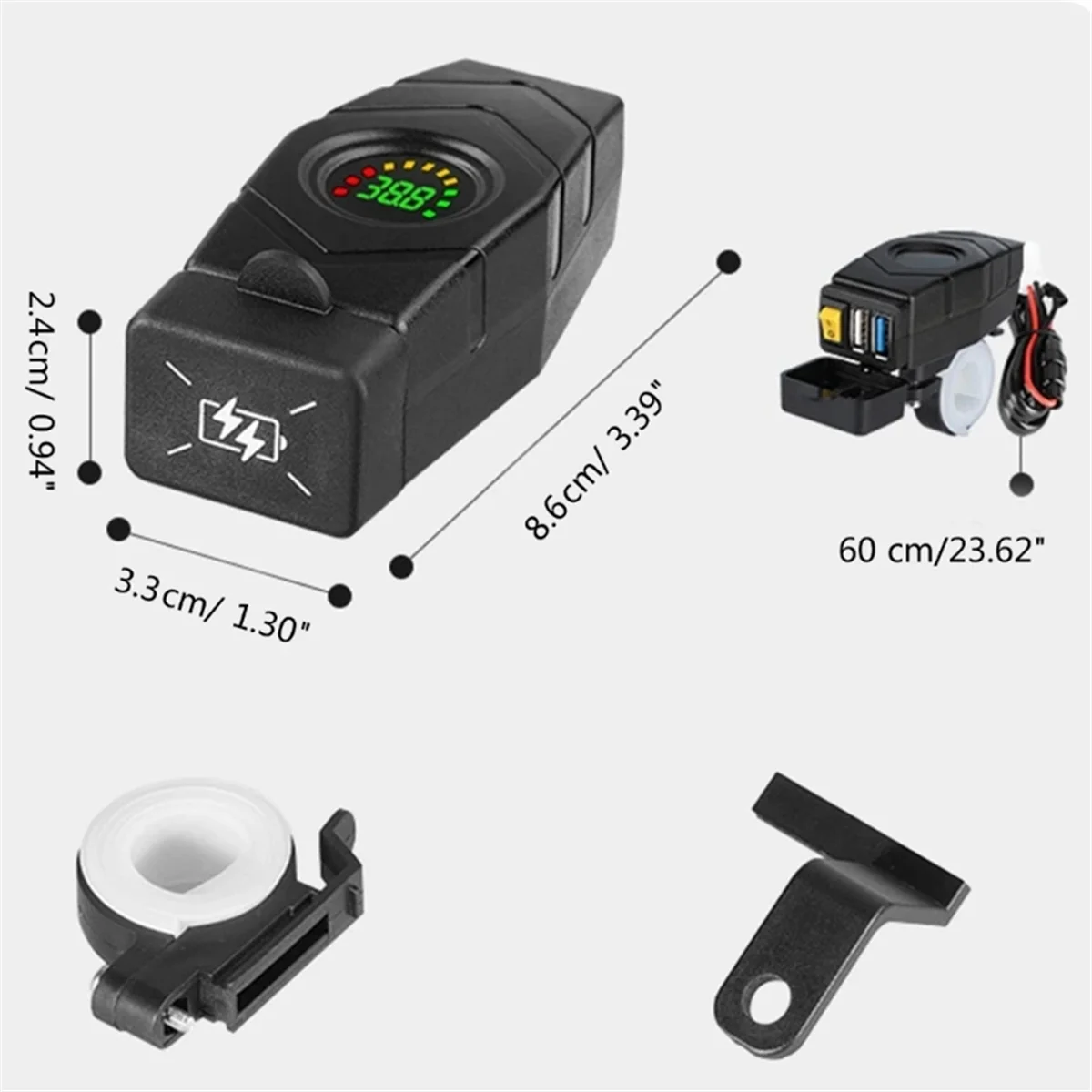 C1FB 20-80V E-Bike Handlebar USB Charger 24V 36V 48V 60V QC3.0 Quick Charger Adapter Red Light
