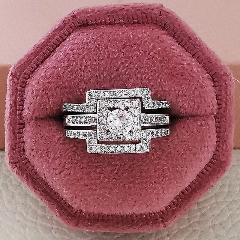 Silver Ring Wedding Rings Silver Rings New Luxury Vintage Silver Color Engagement Wedding Ring Set of For Female Women Quality Gift Jewelry bulk whole sale R4991
