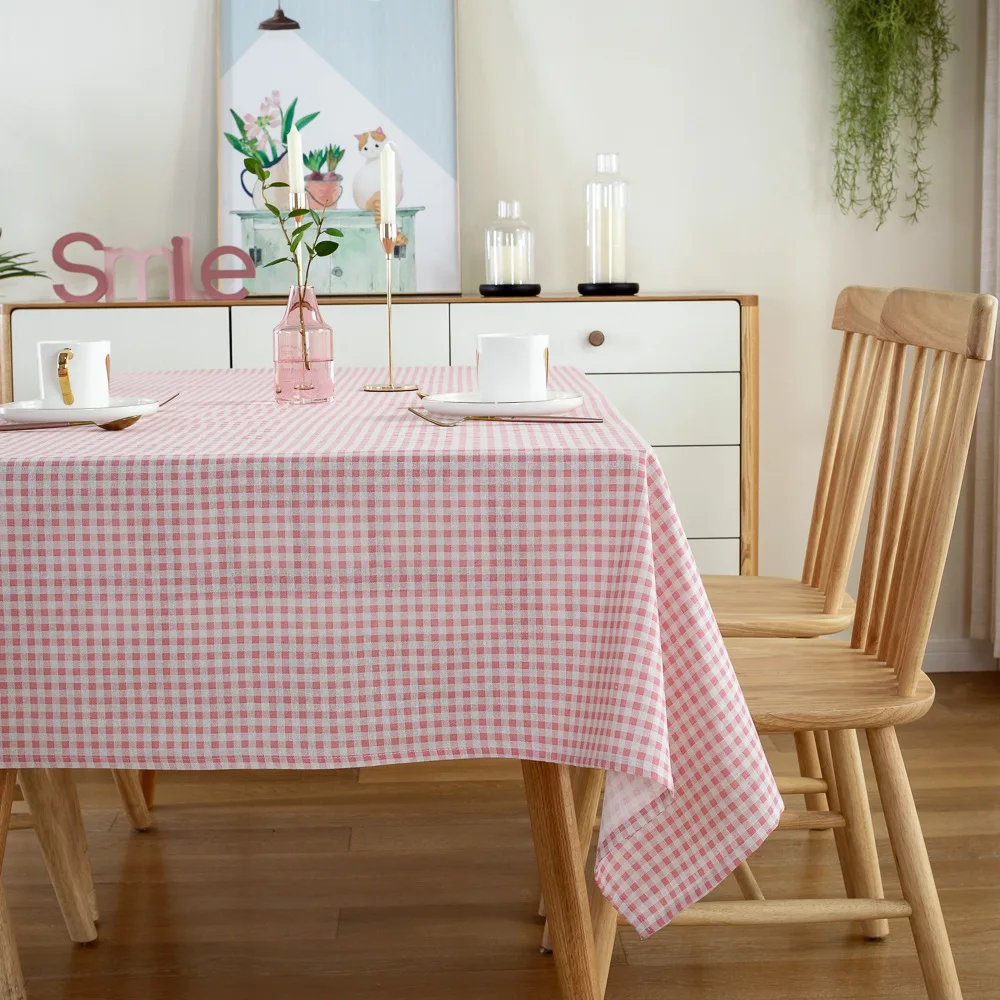 

Inyahome Vintage Gingham Checkered Plaid Tablecloth Table Cover Cotton Linen Tablecloths for Dinner Party Indoor or Outdoor Use