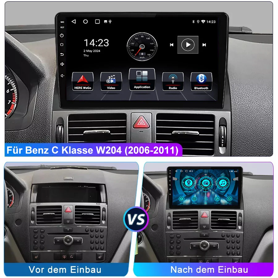 ESSGOO 2 DIN Kabelloses CarPlay 9" HD Touchscreen Autoradio für Mercedes Benz C-Klasse W204 2006-2011 GPS Navigation Android 13 64G Wifi FM BT Multimedia Video Player – Detail 10