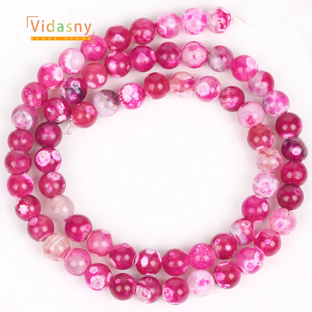 6/8/10mm Naturstein Fuchsia Dragon Veins Agate Runde Perlen für die Schmuckherstellung, lose DIY-Zubehörteile für Armbänder und Halsketten