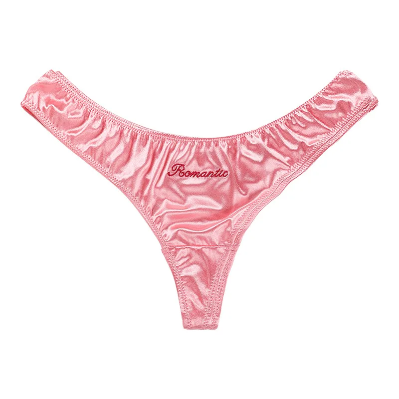 

Thong women's luxurious satin colored G-string letters embroidered printed seamless underpants