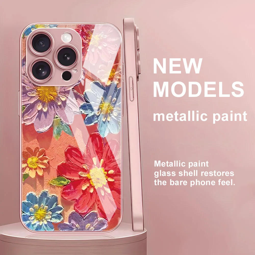Elegant Tempered Glass Floral Phone Case Cover