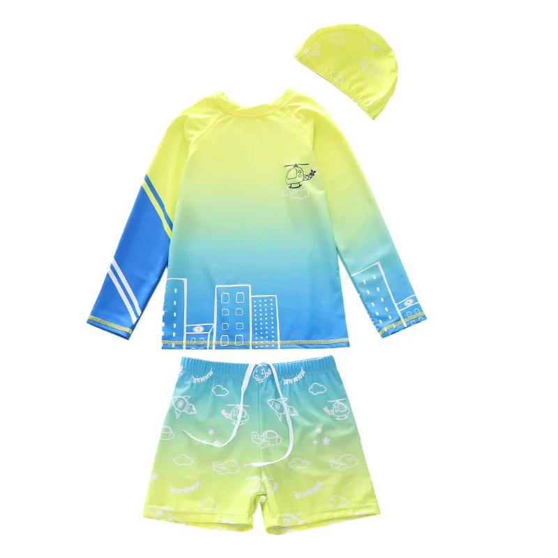 Swimsuit Boy 3 Pcs Long Sleeve Children's Swimwear Rash Guard Set Baby Toddler Big Boys Bathing Suit Summer Beach Clothes Kids