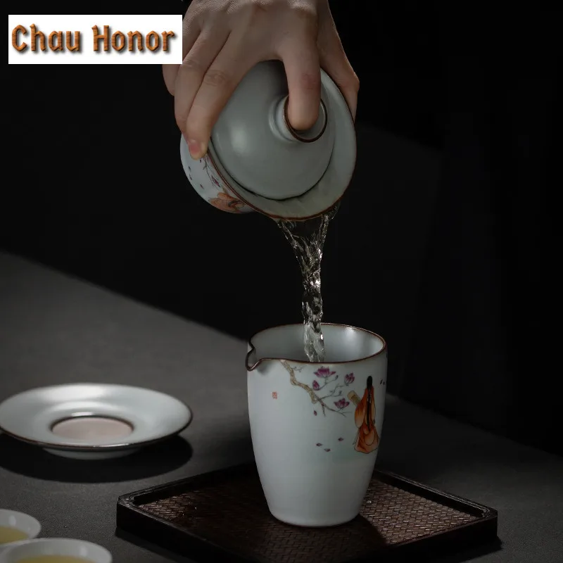 220ML Ru Kiln Ice Crack CeramicTea Pitcher Hand Painted Justice Cup Chahai Chinese Retro Porcelain Teaware Accessories Drinkware