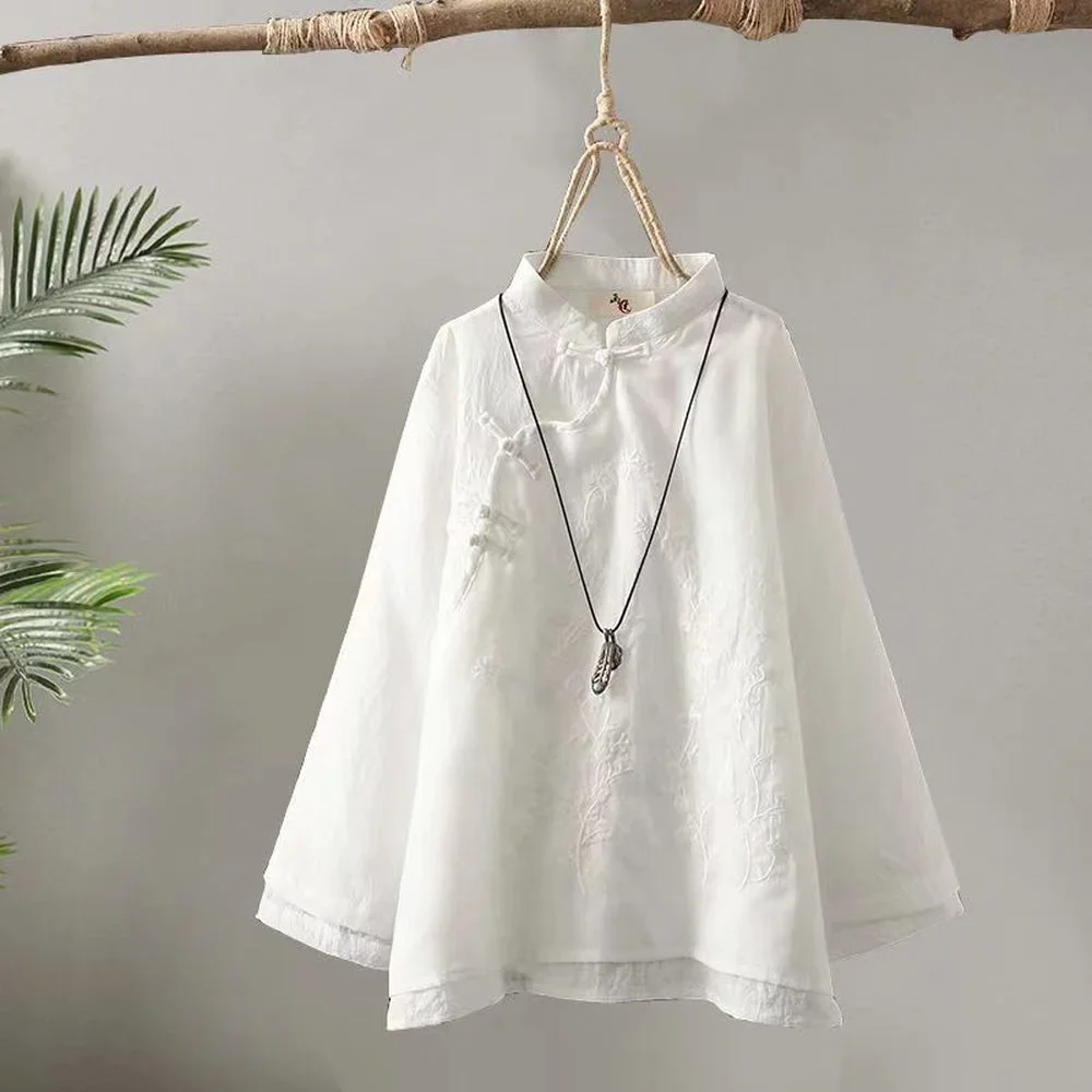 Traditional Chinese Clothing Women Tai Chi Chiffon Tang Suit Top Costume Female Linen Kung Fu Shirt Long Sleeve Blouse Qipao Top