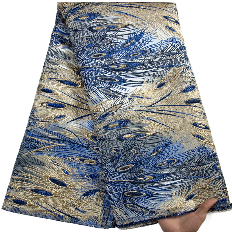 

Latest Peacock Feather African Brocade Jacquard Lace Fabric 2023 5 Yards Nigerian Gliding Lace For Women Elegant Dresses A3327