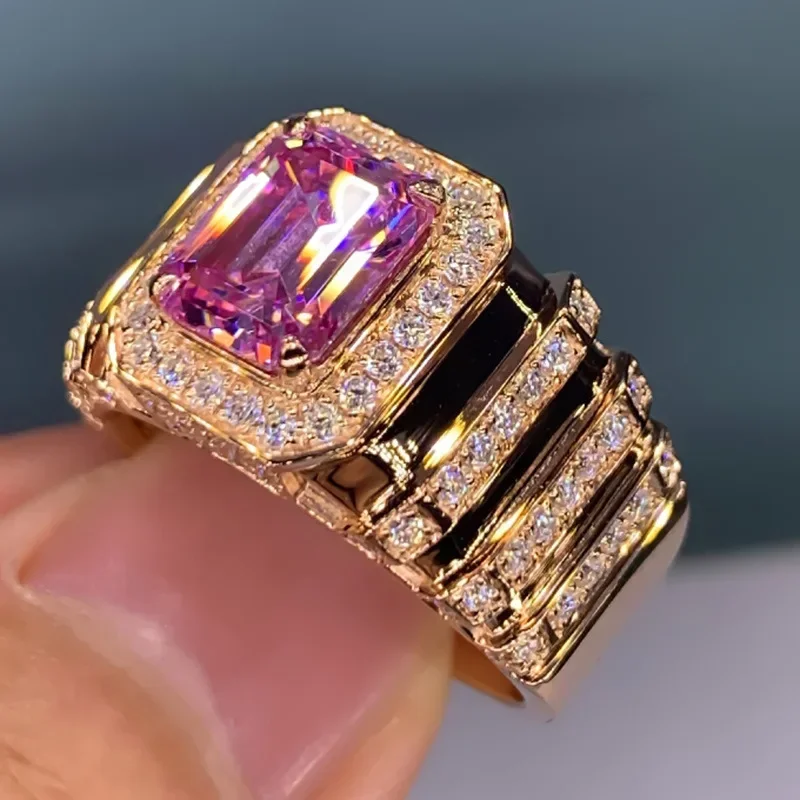 Style Pink Sparkling Zircon Princess Square Engagement Ring for Ladies and Girlfriends Luxury Proposal Gift Fashion Jewelry
