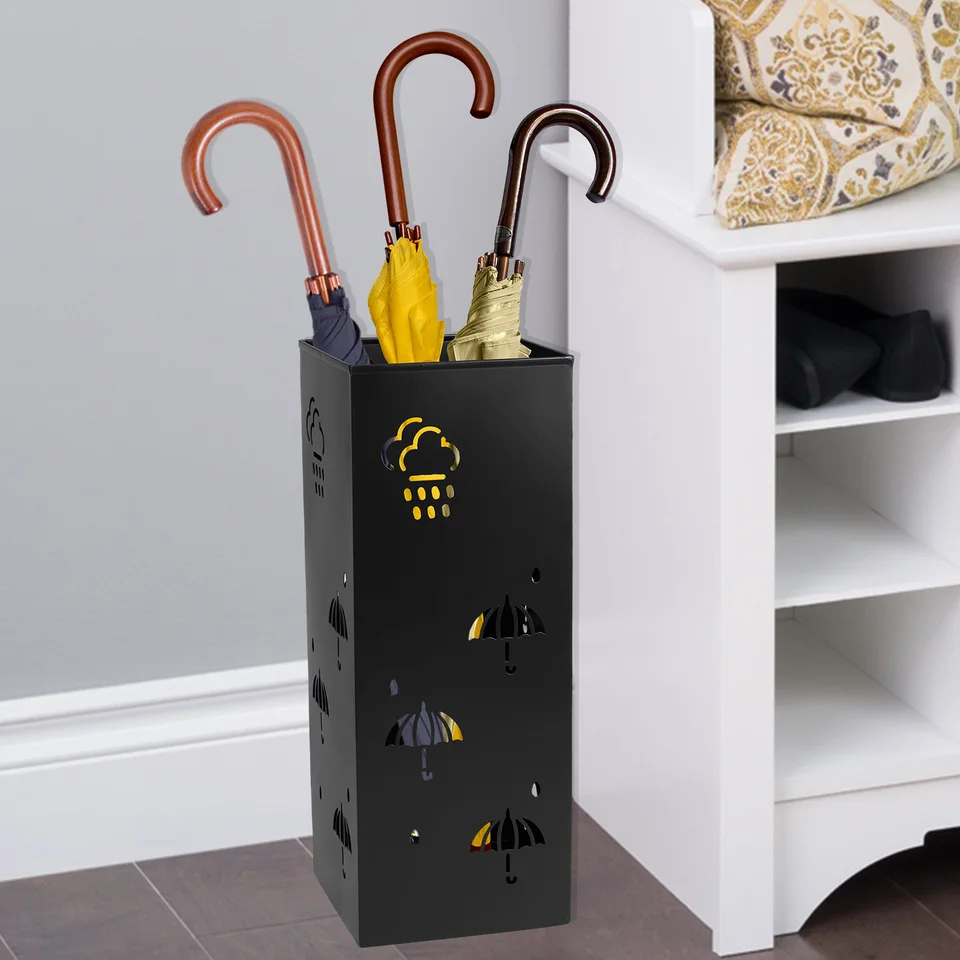 BEWBBAT Square Metal Umbrella Stand - 16x10x5 Inch, Freestanding Holder For Entryway, Office, White - View #3