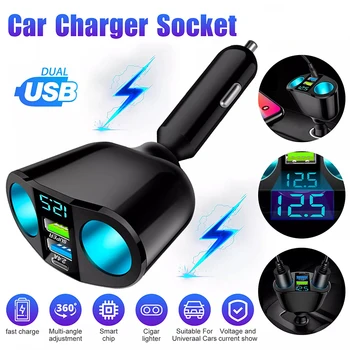 Multiple Devices Can Be Charged at the Same Time with Digital Display Car Charg Dual-port Car Charger Adapter 1