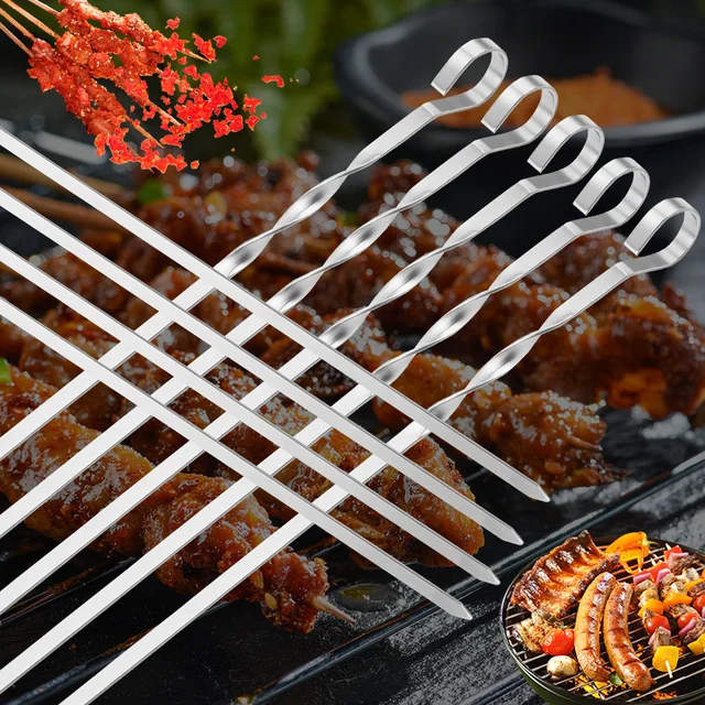 10Db/Beállított Grill Húshúr Nyárs Húsdarabok Rozsdamentes Acél Churrasqueira Sült Bot A Bbq Kültéri Piknikhez
