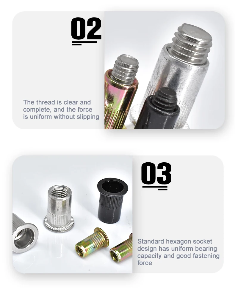 Description Picture 4 of itemM3 M4 M5 M6 M8 M10 Rivet Nuts Bolt Carbon Steel/304 Stainless Steel/Aluminum Rivnut Nutsert Hexagon Socket Screws kit 1-25pcs