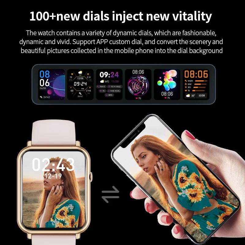 2024 스포츠 스마트 워치 남녀공용, 풀 터치 체온 피트니스 트래커, IP67 방수 스마트워치 혈압, 1.69 인치