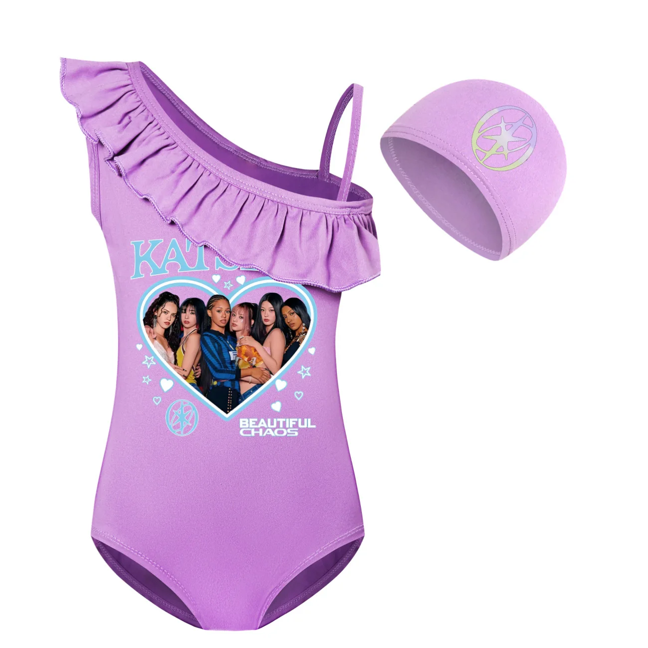 Heißer koreanischer Stil Katseye Graphic Clothes Kinder-Bademode für Mädchen, Sommer-Einteiler-Badeanzug, ärmellose Bade-Bikini-Sets für Kinder – Detail 10