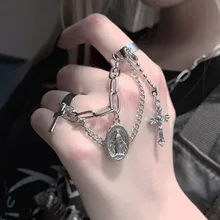 

1pc Hip Hop Cross Chain Rings for Women Men Punk Silver Color Adjustable Chain Finger Ring Multi-Layer Rings Jewelry Gift
