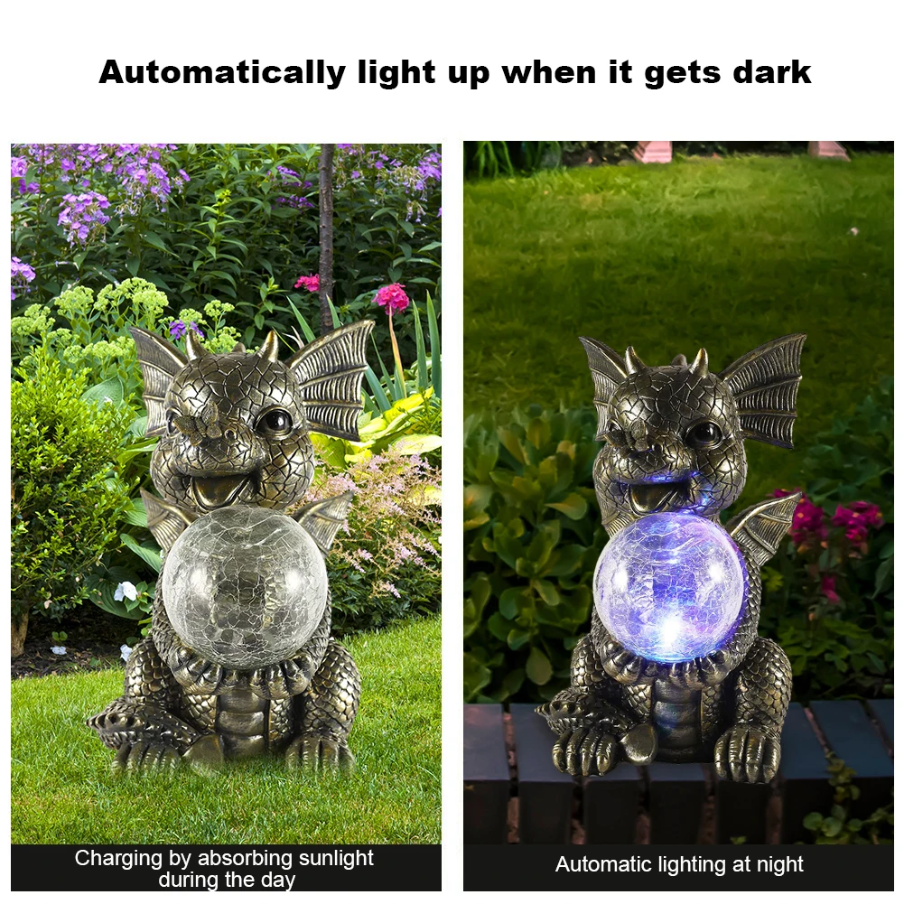 Description Picture 6 of itemResin Garden Dragon Statue with Solar Crackle Globe Light Dragon Garden Sculpture Cute Dragon Statue for Patio Yard Lawn Porch