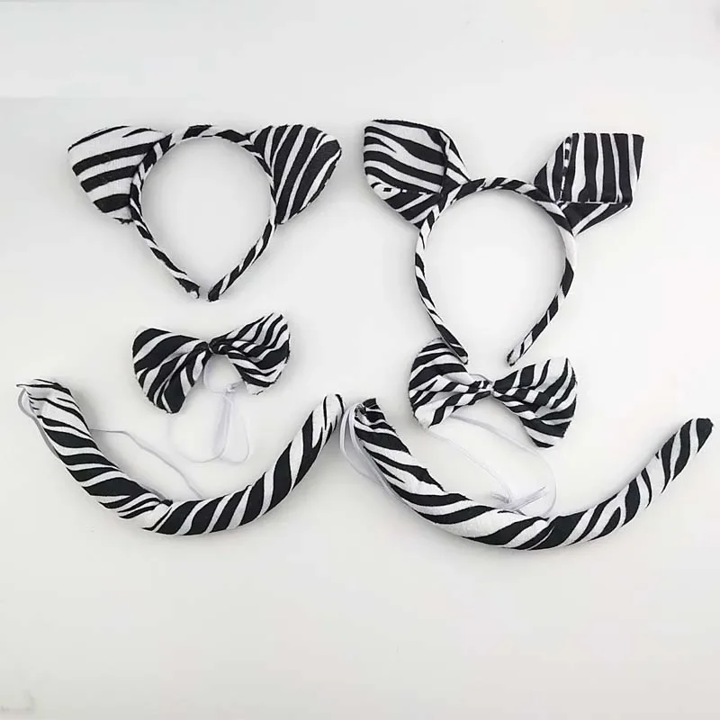 Animal Cosplay Costume Adults Kids Plush Cartoon Animal Zebra Ear Headband Hairband Tail Bow Birthday Party Gift Cosplay Costume Christmas Halloween