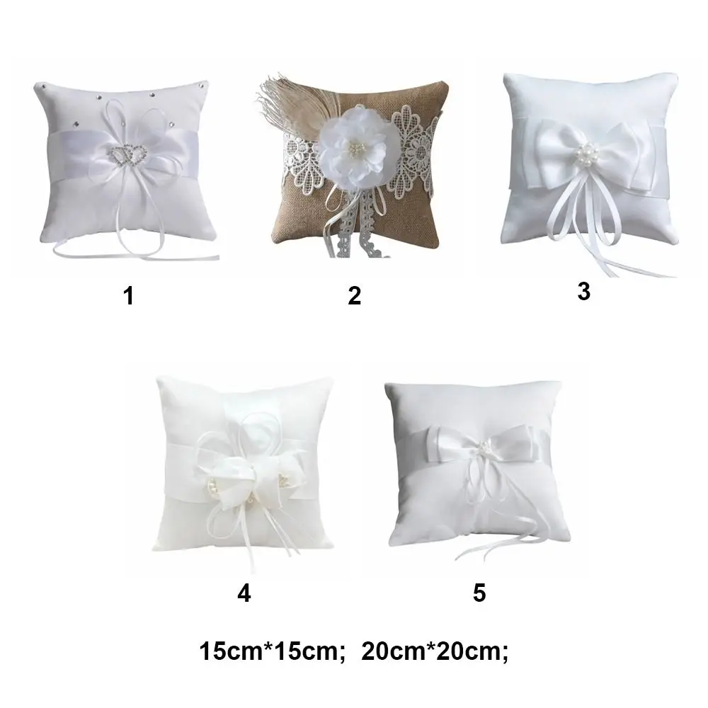 White Silk Jute Wedding Ring Bearer Pillow 15cm 20cm