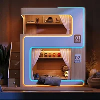 Lit superposé simple pour enfants, style flottant, avec barrière haute et séparation d'intimité, lit double avec doubles étagères 3