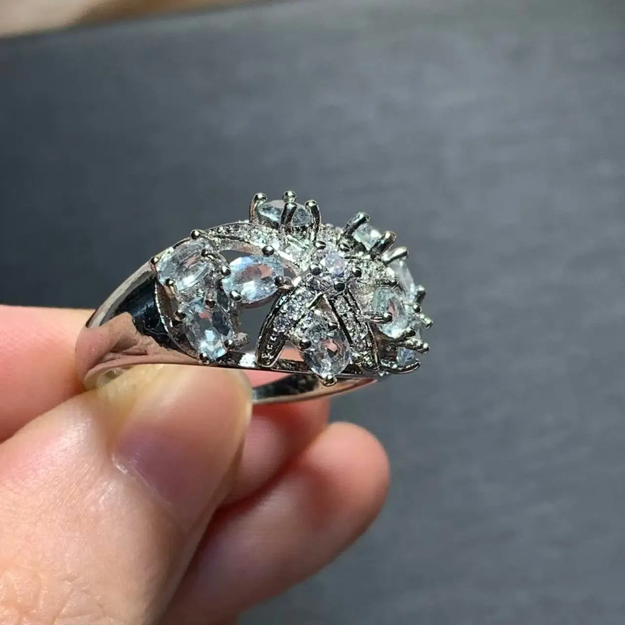 MM Natural Aquamarine Ring  Adjustable Female  Jewelry for Women Gift Wholesale High Quality Vintage Fine