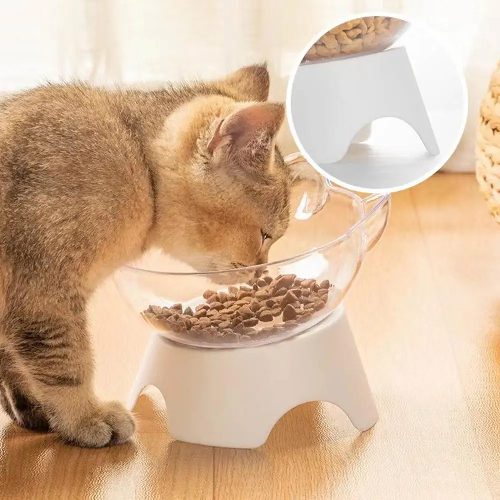 Plastic Tilted Elevated Cat Bowl Pet Food Bowl Tilt Supplies Bowl High Pet Bottom Protector Feeding Neck Antichoking Bowl NEW 6