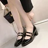 2025 Spring Autumn Women Double Buckle  Shoes Leather Square Head Square Heel Solid Color Women's Shoes 4