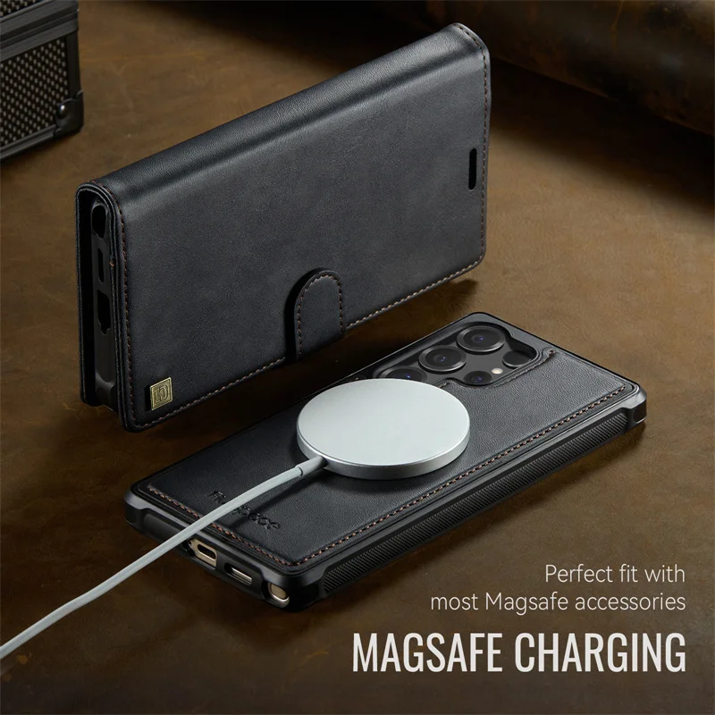 MagSafe Magnetic Flip Leather Phone Case with Wireless Charging and Wallet Card Feature